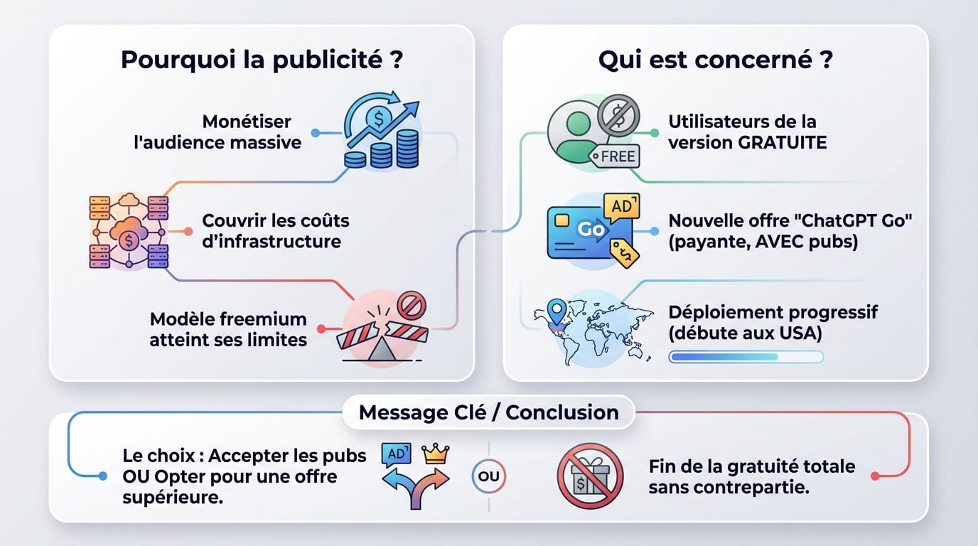Illustration de l'arrivée de la publicité dans l'interface de ChatGPT