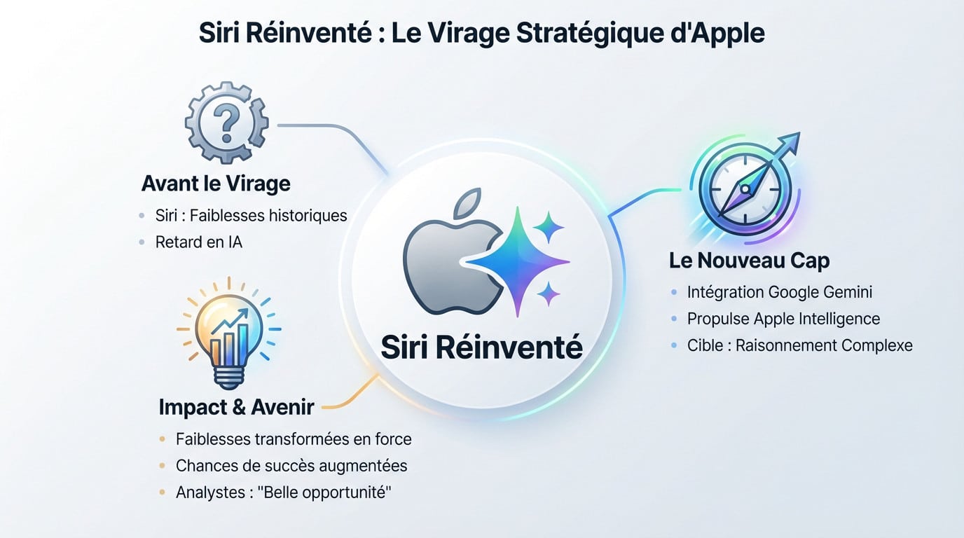 Illustration conceptuelle montrant la fusion entre l'écosystème Apple et l'intelligence artificielle Gemini