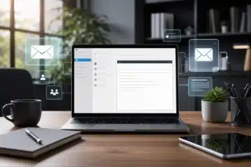 Équipe professionnelle utilisant intelligence artificielle pour rédiger des emails naturels