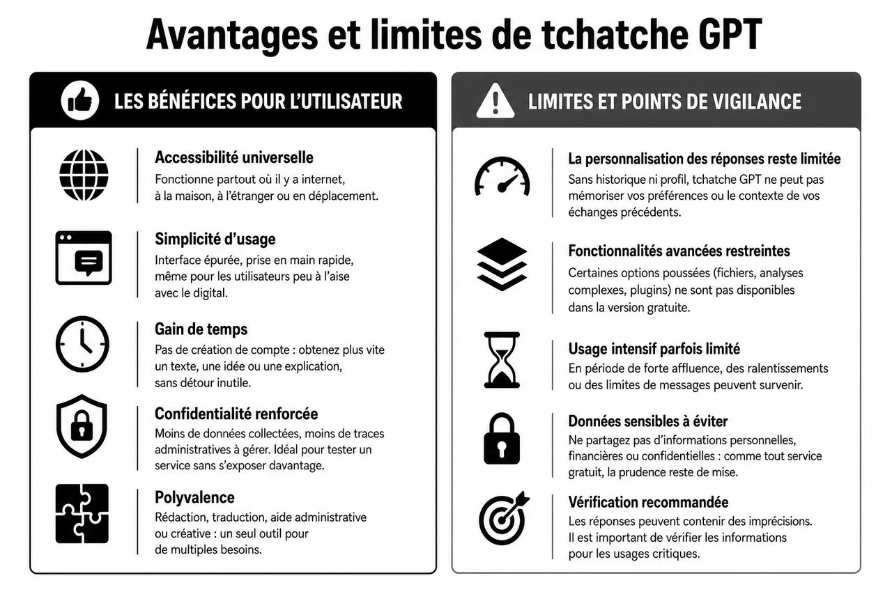Comment profiter de tchatche GPT gratuitement sans inscription , Avantages et limites de tchatche GPT