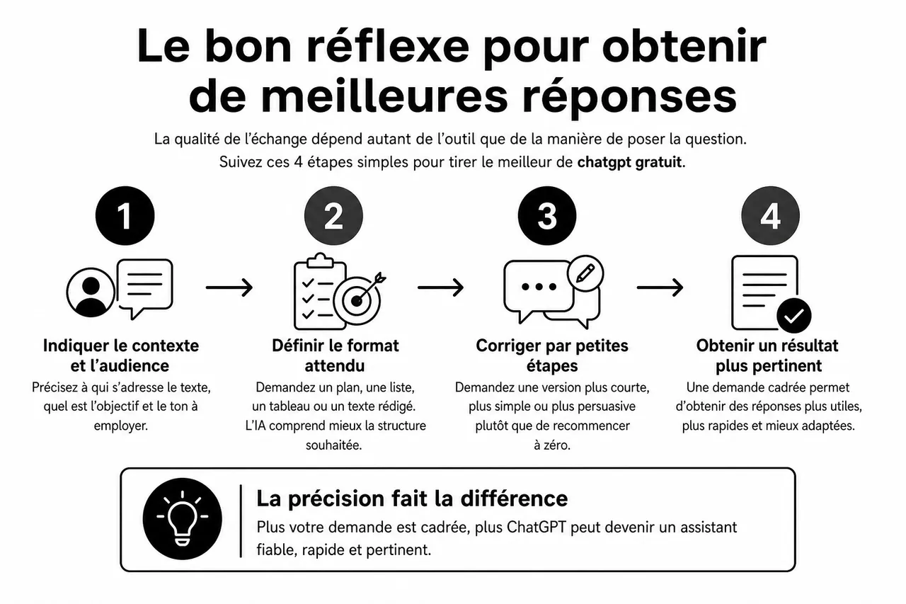 ChatGPT gratuit en français en 2026 : guide complet pour l’utiliser en ligne sans limite , Le bon réflexe pour obtenir de meilleures réponses