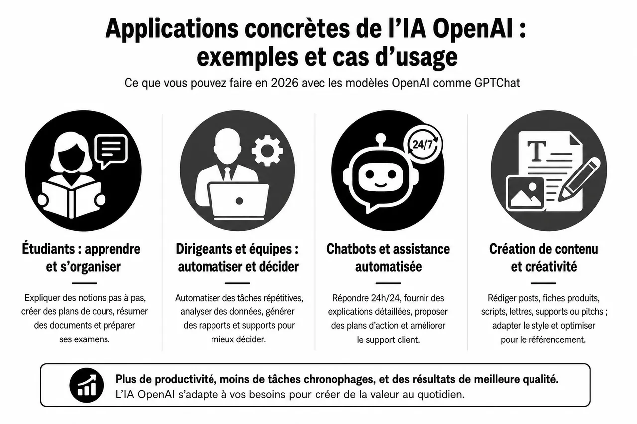 IA OpenAI en 2026 : ce que vous pouvez faire concrètement avec ces modèles , Applications concrètes de l’IA OpenAI : exemples et cas d’usage