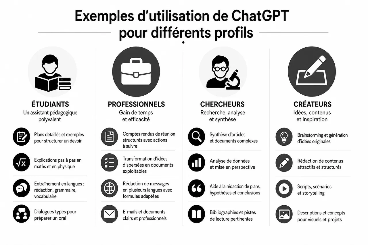 IA ChatGPT: comment cette intelligence artificielle fonctionne et ce qu’elle peut (vraiment) faire , Exemples d’utilisation de ChatGPT pour différents profils