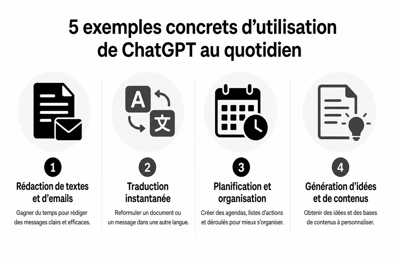 5 usages concrets de l’intelligence artificielle et de ChatGPT pour gagner du temps au quotidien , 5 exemples concrets d’utilisation de ChatGPT au quotidien