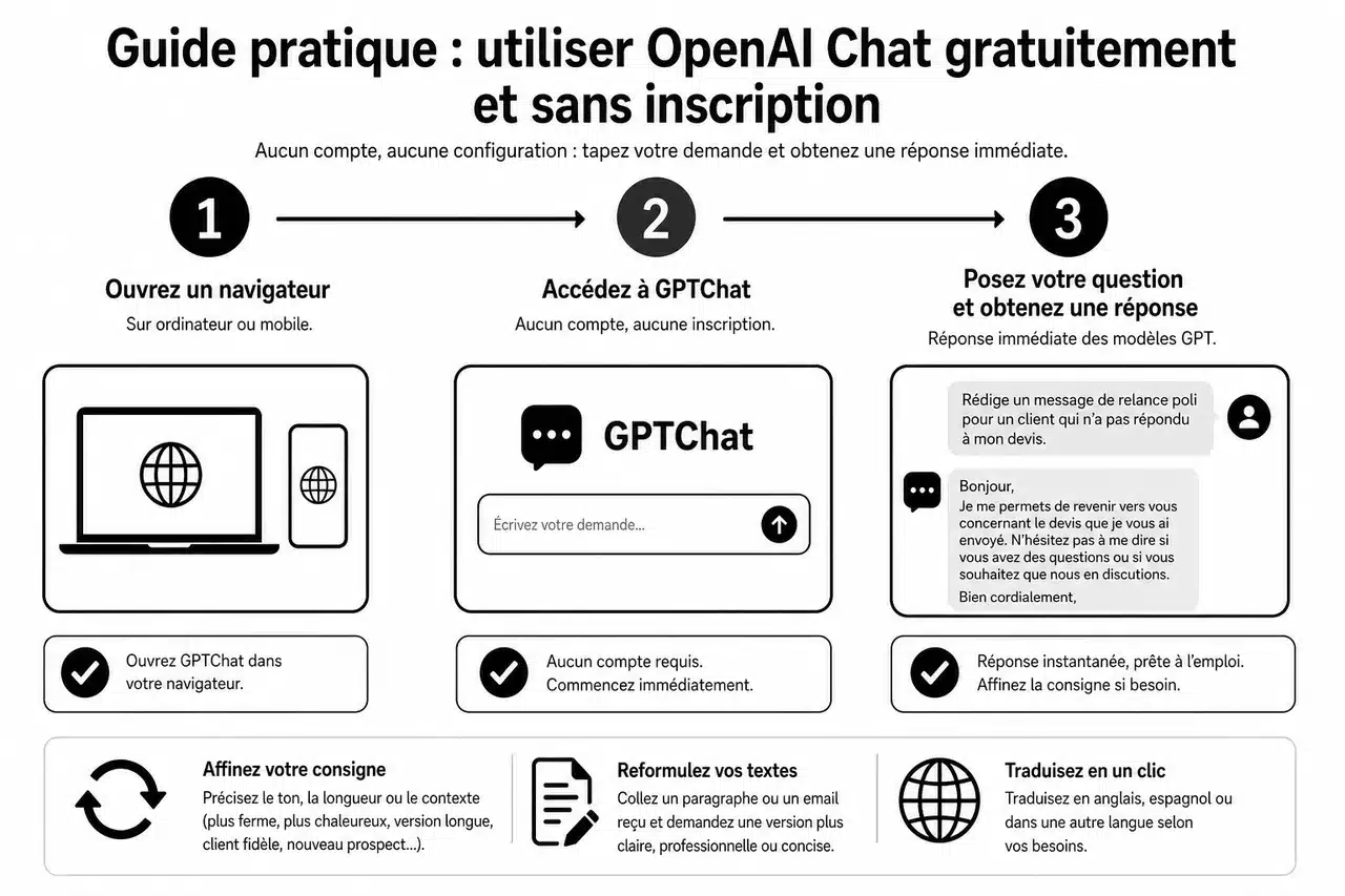 OpenAI Chat ou autres outils d’IA conversationnelle, quelle solution choisir pour un usage gratuit , Guide pratique: comment utiliser OpenAI Chat gratuitement et sans inscription