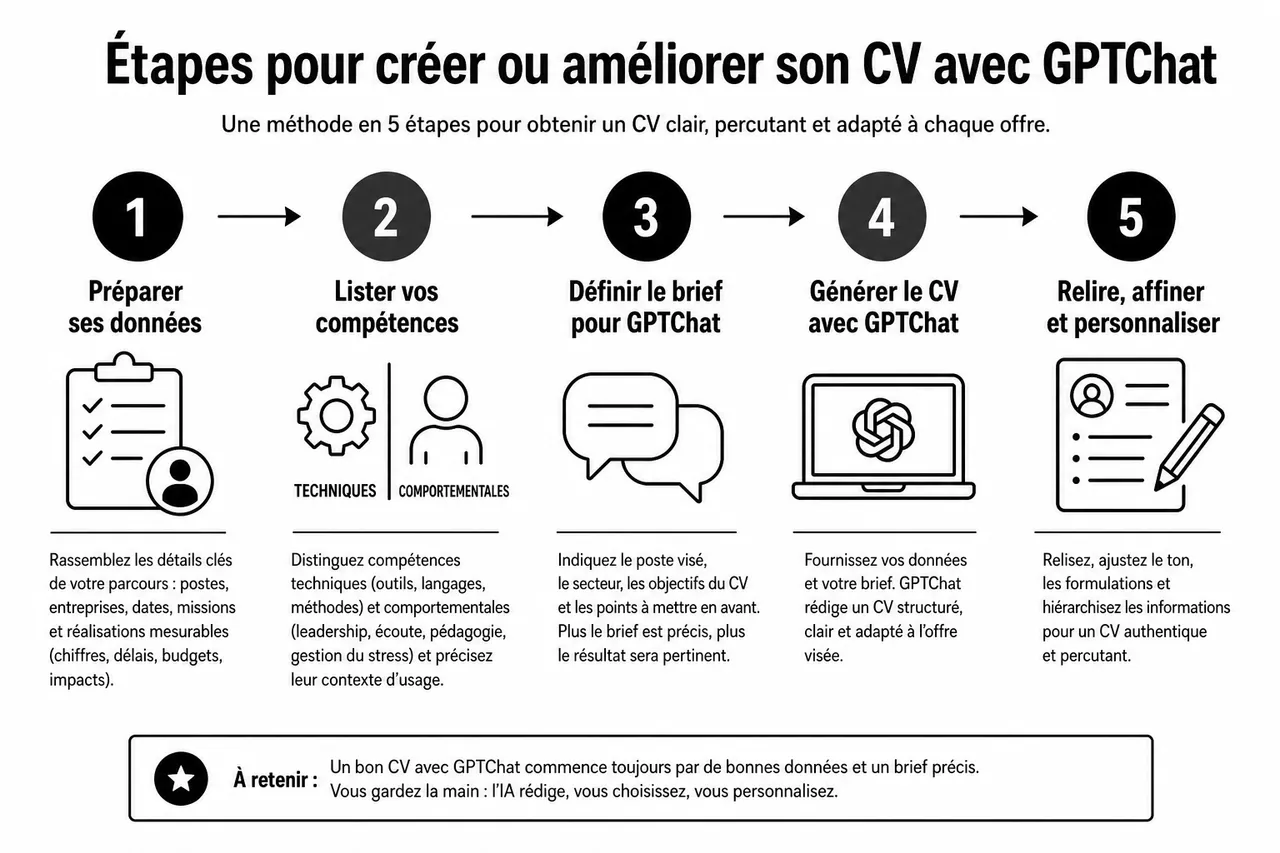 Comment un chatbot IA peut optimiser votre CV sans le rendre « robotique »? , Étapes pour créer ou améliorer son CV avec GPTChat