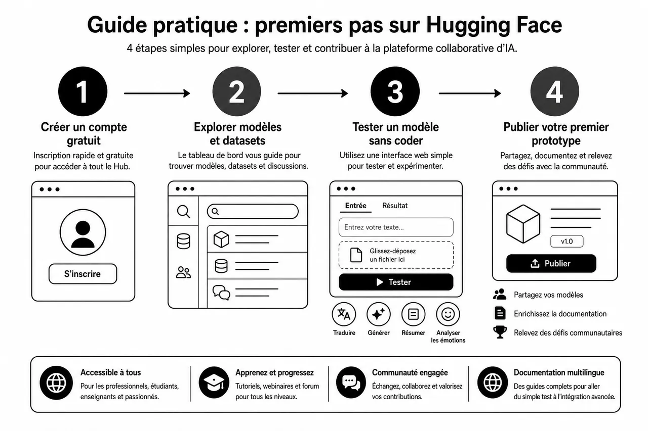Hugging Face: la plateforme IA collaborative qui révolutionne le machine learning , Guide pratique: premiers pas sur Hugging Face
