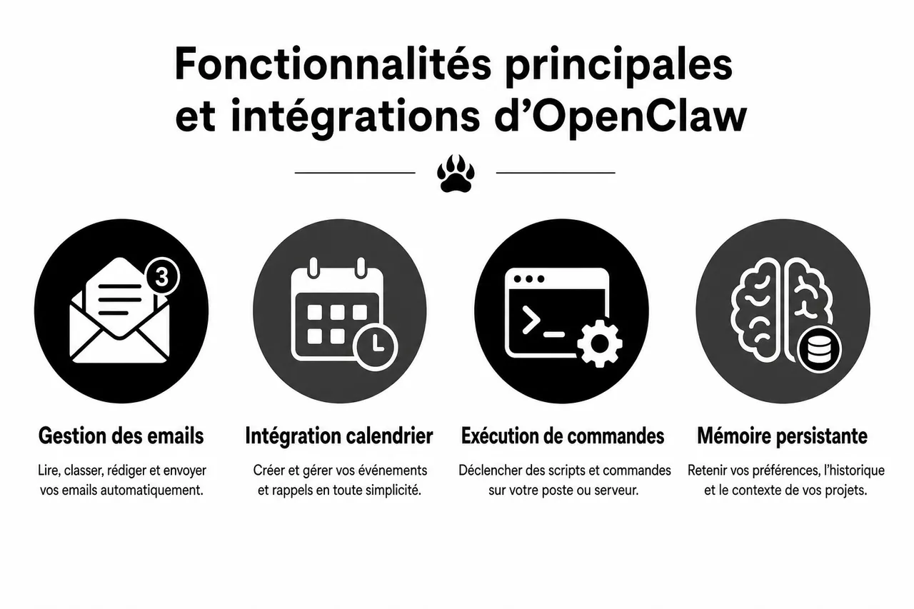 OpenClaw: l'assistant IA personnel à découvrir en 2026 , Fonctionnalités principales et intégrations d’OpenClaw