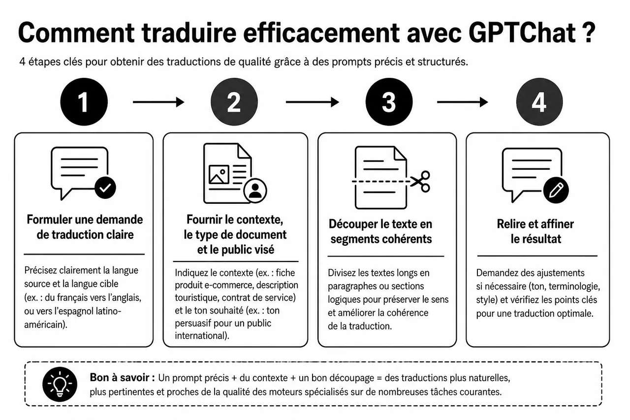 Traductions avec un chatbot IA ou traduction humaine, quand utiliser l’un ou l’autre , Comment traduire efficacement avec GPTChat?