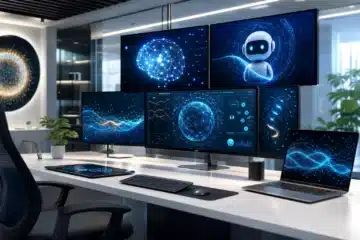 Interface de chatbot ChatGPT avec éléments technologiques modernes