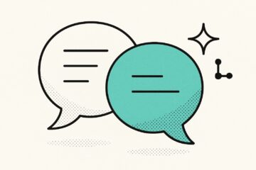 ChatGPT en français, illustration line-art d'une conversation avec bulle de dialogue et accent turquoise