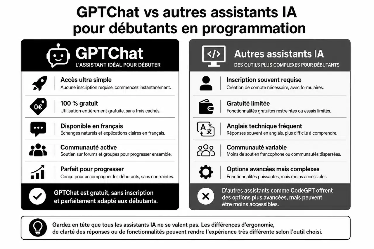 Apprendre à coder avec un chatbot IA quand on part de zéro , GPTChat vs autres assistants IA pour débutants en programmation