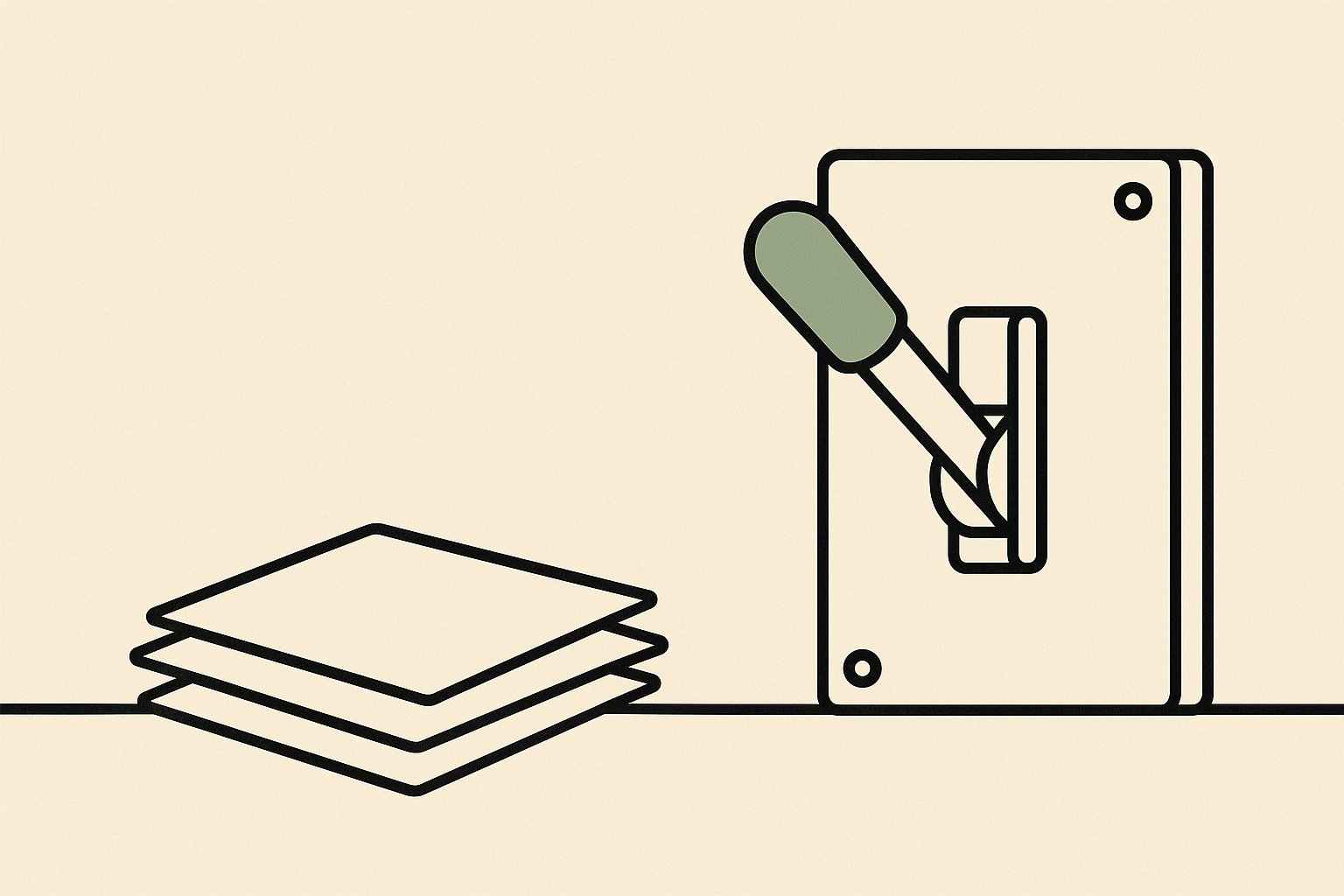 Gros interrupteur a levier releve a cote d une pile de feuilles, illustration du seul reglage documente par OpenAI